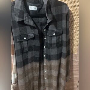 Plaid Button-Up Shirt in Black and Brown